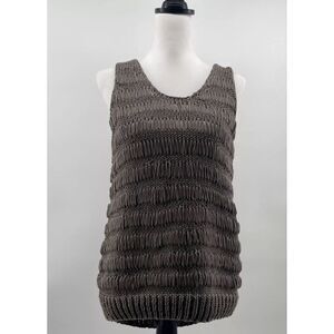 Philosophy Open Weave Sweater Top Women's Medium Boho Sparkle Artsy Crochet Grey